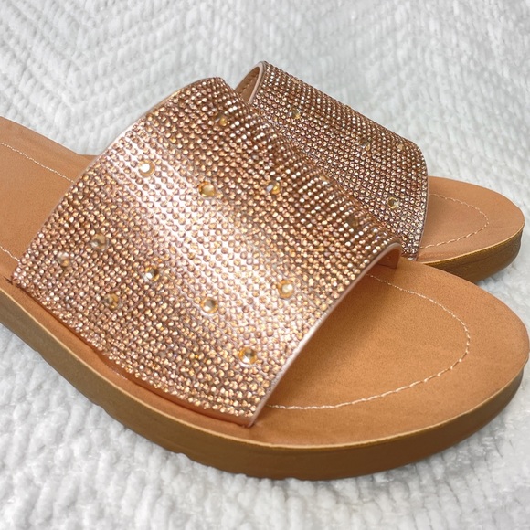 Rose Gold Rhinestone Band Slip On Sandal - Picture 7 of 9
